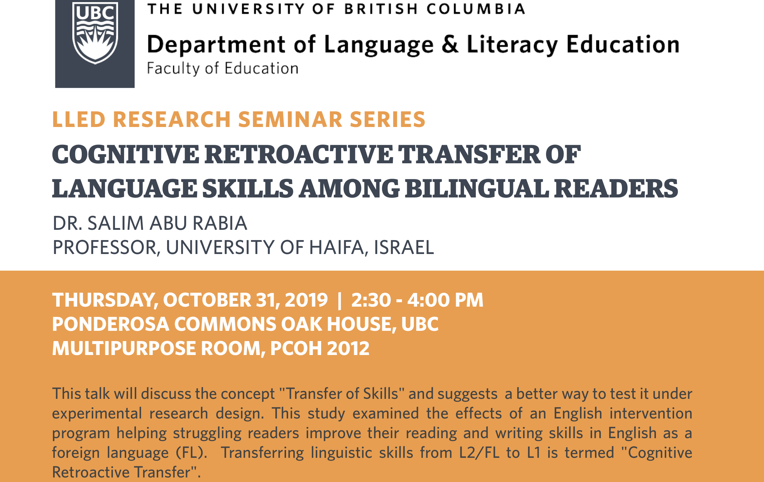 A picture of the poster for this event with orange and white colouring, and blue text.