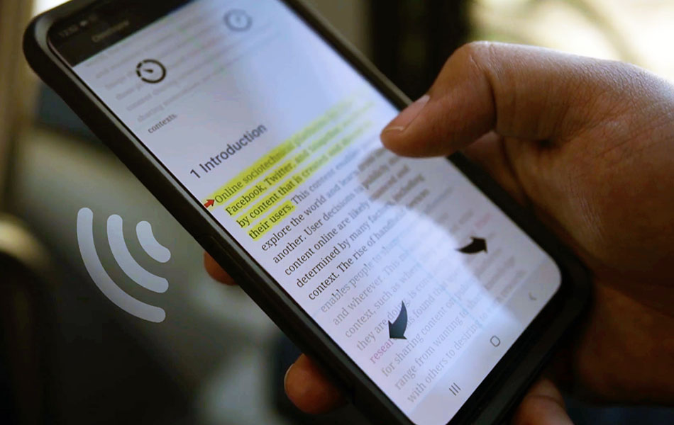A close up of a hand using the Skimmer app on a mobile phone