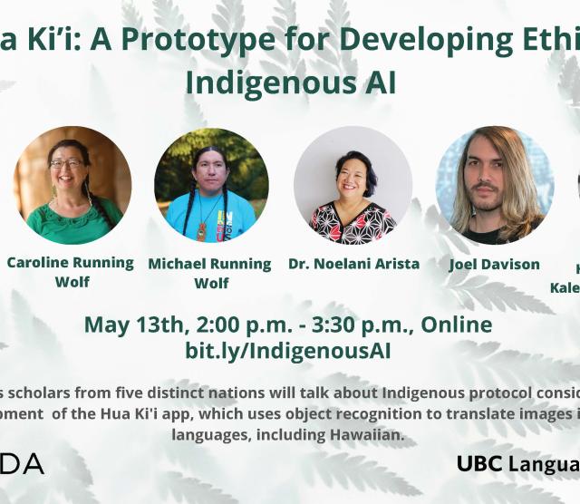 An image of the poster for the talk with ferns in the background and headshots of the five speakers and the host