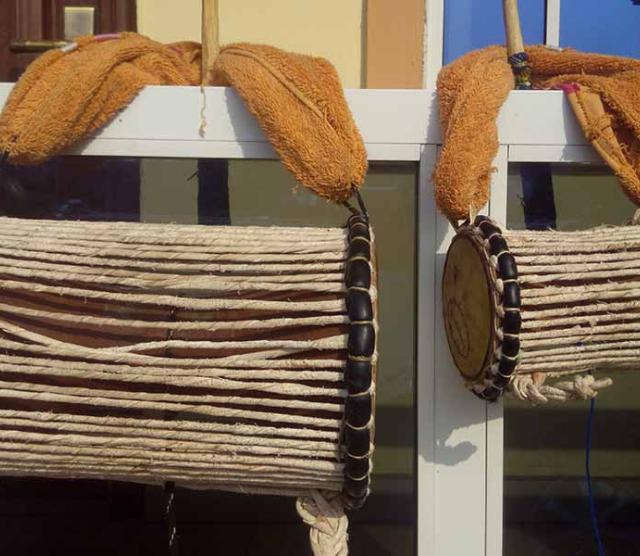 A picture of a talking drum from the western part of Nigeria, West Africa, credit: Bamidele S. Ajayi